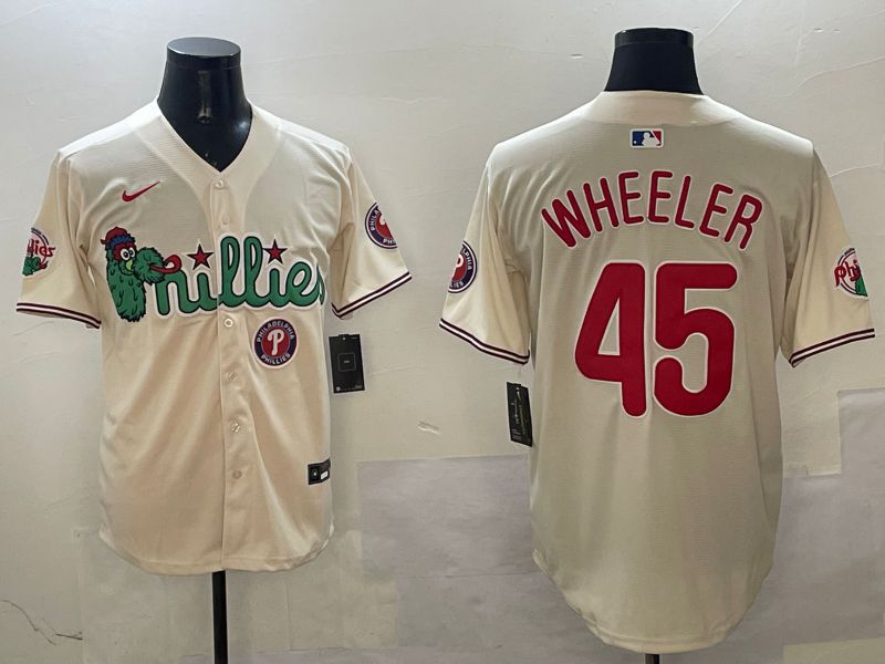 Men Philadelphia Phillies #45 Wheeler Cream Three generations Joint Name Game 2025 Nike MLB Jersey style 6